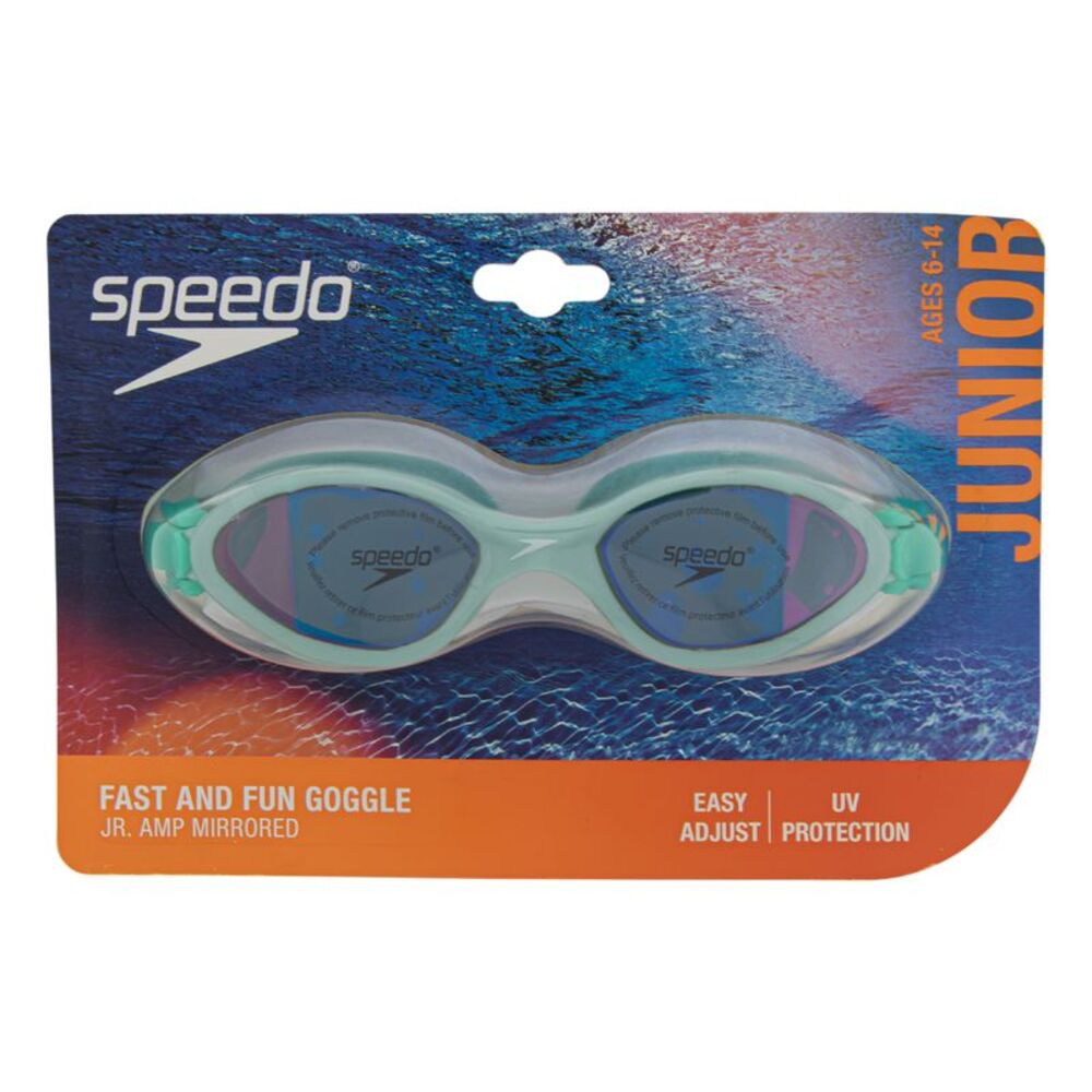 Speedo Junior Amp Mirrored Fast and Fun Goggle for Ages 6-14, Isla Sea
